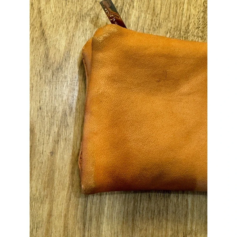 Junior Drake Distressed Orange Soft Leather Long Wallet Gold Hardware READ